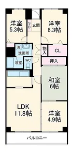 千里中央パークヒルズB棟【11階】の間取り