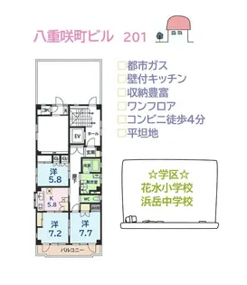 八重咲町ビル(居住用)【2階】の間取り