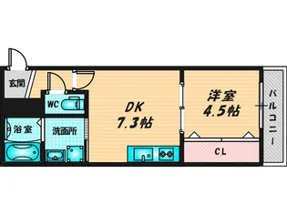 1DKの間取り画像