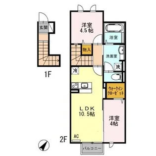 ヴィルヌーブ E棟【2階】の間取り