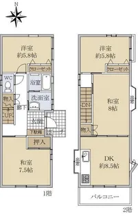 奈良県奈良市神功2【一戸建】の間取り