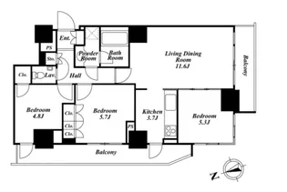 パークキューブ愛宕山タワー【11階】の間取り