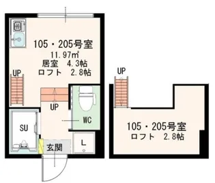 シャンブル東新宿【2階】の間取り