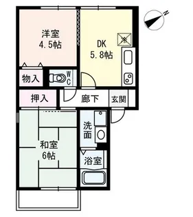 カワゼハイツ桜ヶ丘2【2階】の間取り