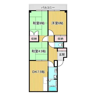 北在家アパートメント【4階】の間取り