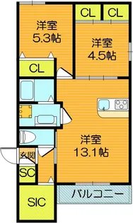 2LDKの間取り画像