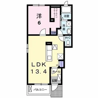 オ・ソレイユA【1階】の間取り