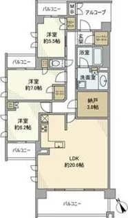 プラウド昭和楽園町テラス【3階】の間取り