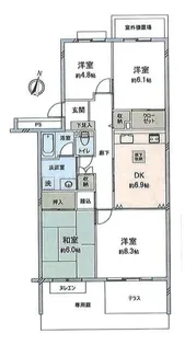 江戸川台フラットA棟【1階】の間取り