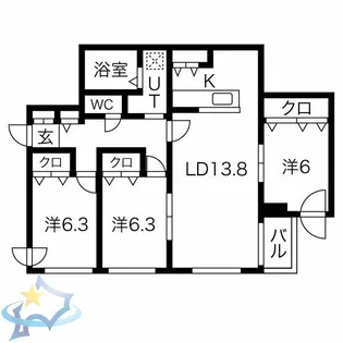 クラリス南9条【3階】の間取り