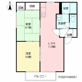 レーベンス富の原 B棟【2階】の間取り