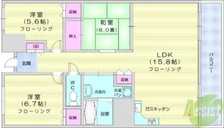 ライオンズプラザ北仙台【12階】の間取り