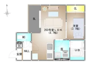 岡山県岡山市北区下伊福本町【アパート】の間取り