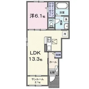 フルールドゥボヌールアオイ【1階】の間取り