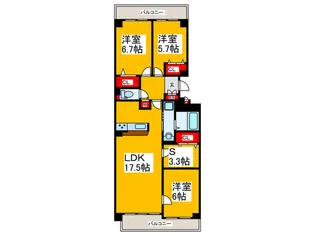 ヒルズ金剛寺池壱番館A棟【2階】の間取り