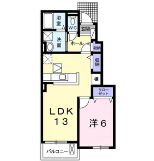 横芝光町宮川 1LDK【1階】の間取り