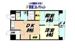 ハニーハイツ三萩野【6階】の間取り