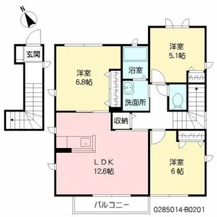 エーデルヴィラ旭が丘 B棟【2階】の間取り