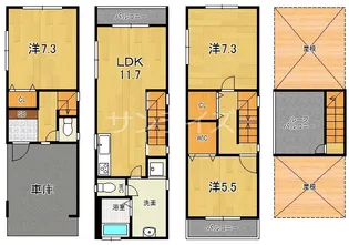 大阪府大阪市城東区東中浜6【一戸建】の間取り