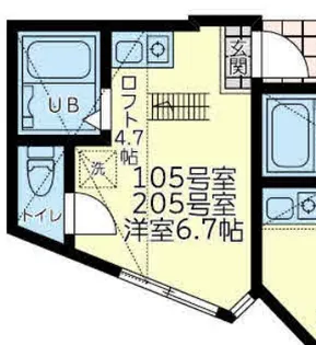 ユナイト新町カミーユ【2階】の間取り