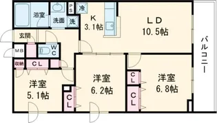 プライムガーデン若木【2階】の間取り