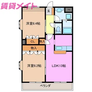 エルピスハイムB棟【1階】の間取り