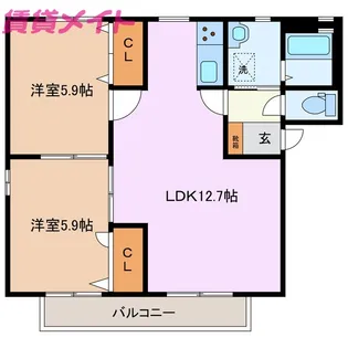 ルパラディII A棟【1階】の間取り