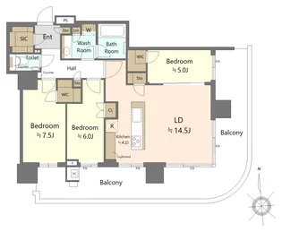 HARUMIFLAG PARKVILLAGE【47階】の間取り