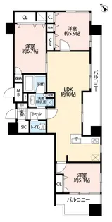 アクタス渡辺通パークシティ【14階】の間取り
