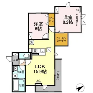 グランドゥールK八乙女【2階】の間取り