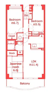 フレスコ中川【5階】の間取り