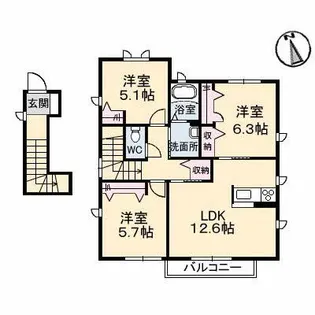 グランドールII E棟【2階】の間取り
