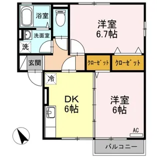 ヴィル グリシーヌ B【2階】の間取り