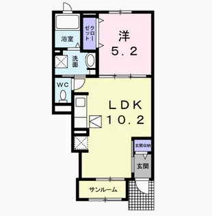 ニューハイネス ミサト 1LDK【1階】の間取り