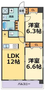 カーヨパレス鳴尾【5階】の間取り