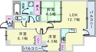 フュージョンコート豊中千里園【7階】の間取り