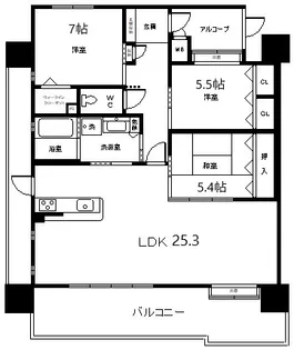 アーデントクレイル山口湯田【12階】の間取り