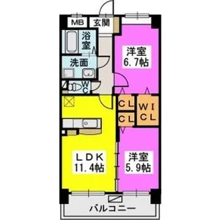 リヴィエールシャン那珂【6階】の間取り
