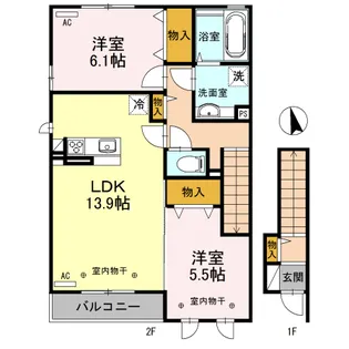 ヴィラ デ フルール【2階】の間取り