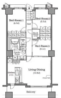 ザレジデンス本牧横浜ベイサイド【9階】の間取り