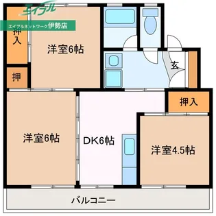 ビレッジハウス磯部2号棟【4階】の間取り