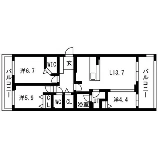 グランファーレ月寒中央ロワイヤル【5階】の間取り