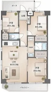 朝日パリオ西新井東館【5階】の間取り