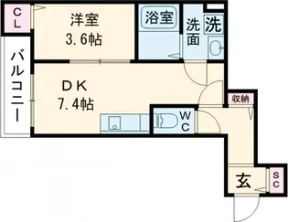 1DKの間取り画像