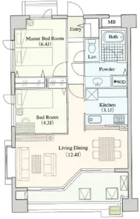 【LANAI GARDEN SHINYURI EAST】【4階】の間取り
