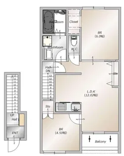 AFC RESIDENCE 和田町【2階】の間取り