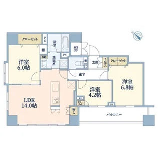 ヴィルヌーブ西日暮里【7階】の間取り
