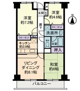 ベルコースト茅ヶ崎【3階】の間取り
