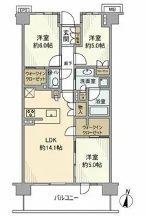 プレイスコート喜多見【3階】の間取り