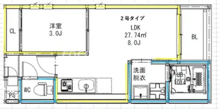 R-smartプルミエール黒髪【1階】の間取り